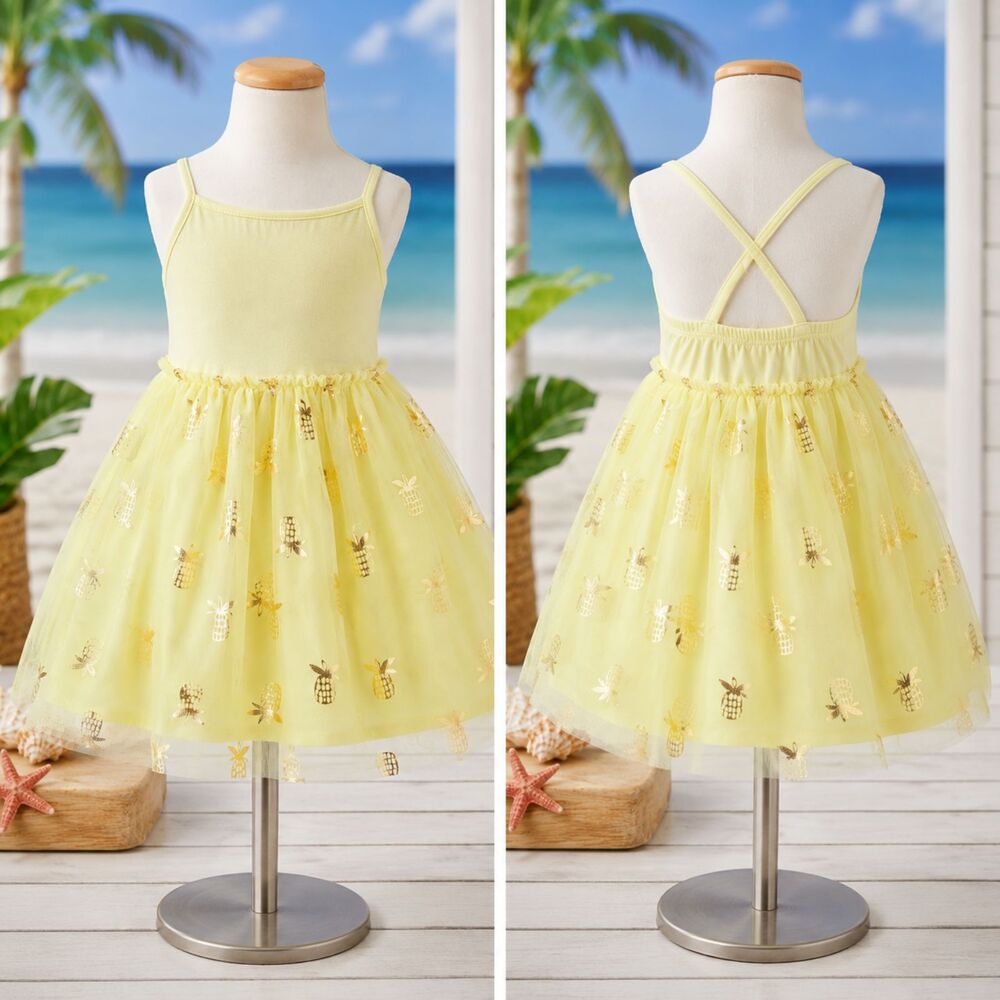 Cat & Jack Girls 5T Yellow Gold Pineapple Tulle Dress Summer Party NWT #V